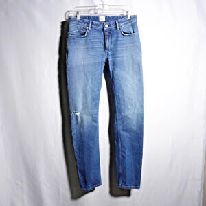 CLOSED ITALY Mens Unity Slim Jeans Blue Denim‎ Distressed 32 Premium $280 Casual